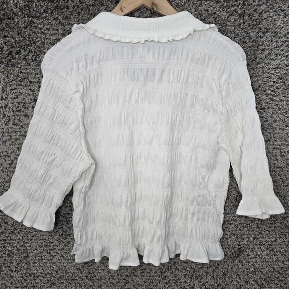 Maeve Anthropologie Top Womens XL Off White Smocked Button Front Blouse Ladies - Picture 7 of 7